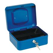 Geldkassette, BxTxH 200x160x90 mm, Stahlblech, schwarzer Hartgeldeinsatz, Zylinderschloss, blau
