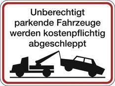 Hinweisschild, Unberechtigt parkende Fahrzeuge, Alu, 400x300 mm