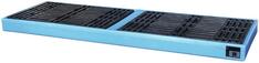 Polyethylen-Bodenschutzwanne, BxTxH 895x2610x150 mm, blau mit schwarzer PE-Palette, Volumen 300 l, Gewicht 48 kg, Traglast 2000 kg