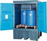 Gefahrstoff-Depot aus Polyethylen, zur Lagerung von 4 Fässern a 200 l oder 1 IBC, Auffangvolumen 1000 l, BxTxH 1560x1550x2330 mm