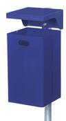Rechteck-Abfallbehälter mit Abdeckhaube, ca. 40 L, feuerverzinkt sowie kpl. zus. pulverbeschichtet blau RAL 5013, ohne Ascher
