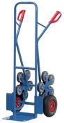 Stahlrohr-Treppenkarre, Schaufel-BxT 320x250 mm, HxB 1300x590 mm, Traglast 200 kg, 2 Räder Luftbereifung + 2 fünfarmige Radsterne, RAL 5007 blau