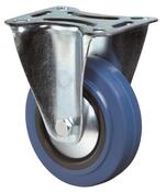 Transportgeräte-Bockrolle, Elastik-Vollgummi blau, Durchm. 125 mm, Traglast 300 kg, Rollenlager, Anschraubplatte