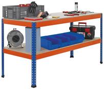 Packtisch, BxTxH 1536x773x990 mm, 1 Zwischenboden, blau/orange