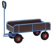 Handwagen mit Bordwänden, Ladefläche LxB 945x545 mm, Bordwand-H 250 mm, Traglast 400 kg, Drehschemel-Lenkung, Luftbereifung, RAL 5007 brillantblau
