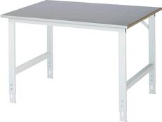 Arbeitstisch, Grundtisch, stufenlos manuell höhenverstellbar, Platte mit Stahlblechbelag 25 mm, BxTxH 1250x1000x760-1080 mm, RAL 7035
