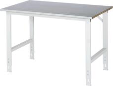 Arbeitstisch, Grundtisch, stufenlos manuell höhenverstellbar, Platte mit Stahlblechbelag 25 mm, BxTxH 1250x800x760-1080 mm, RAL 7035