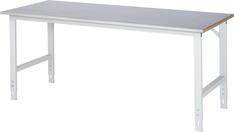 Arbeitstisch, Grundtisch, stufenlos manuell höhenverstellbar, Platte mit Stahlblechbelag 25 mm, BxTxH 2000x800x760-1080 mm, RAL 7035