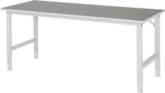 Arbeitstisch, Grundtisch, stufenlos manuell höhenverstellbar, Platte Linoleum, BxTxH 2000x800x760-1080 mm, RAL 7035