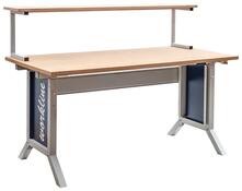 Grundtisch,  Buche-Multiplexplatte 25 mm, 1 x Ablage 3. Ebene, BxTxH 1500x750x735-1100 mit Klemmfeststellung, RAL 7035/5013