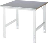 Arbeitstisch, Grundtisch, stufenlos manuell höhenverstellbar, Platte mit Stahlblechbelag 25 mm, BxTxH 1000x1000x760-1080 mm, RAL 7035