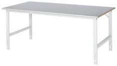 Arbeitstisch, Grundtisch, stufenlos manuell höhenverstellbar, Platte mit Stahlblechbelag 25 mm, BxTxH 2000x1000x760-1080 mm, RAL 7035