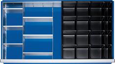 Einteilungssortiment für Schubladen BxT 1055x560 mm: Kleinteileeinsatz mit 16 Fächern, 3 Trennwände, 6 Steckwände, für Fronthöhe 60-90 mm