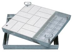Stahl-Schachtabdeckung, verzinkt, mit frei wählbarer Oberfläche, lichtes Schachtmaß BxT 500x500 mm, Außenmaß BxT 620x620 mm