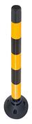 Flexibler Sperrpfosten aus Kunststoff, rund, Durchm. 100 mm, schwarz mit 2 gelben Ringen, zum Aufdübeln, inkl. Fuß, Höhe 760 mm