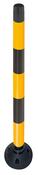 Flexibler Sperrpfosten aus Kunststoff, rund, Durchm. 100 mm, schwarz mit 2 gelben Ringen, zum Aufdübeln, inkl. Fuß, Höhe 1000 mm