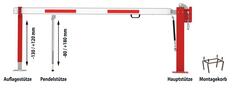 Wegesperre mit Gasdruckfeder, Farbe RAL 9010 HR m. roten Reflexstreifen, inkl. Fester Auflagestütze, Breite 4 m