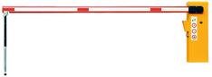 Elektronische Wegesperre, Farbe RAL 9010 HR m. roten Reflexstreifen, Gehäuse RAL 1028, inkl. gefederter Pendestütze und Handsender, Breite 6,0 m