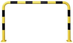 Rammschutz-Bügel für den Außeneinsatz, feuerverzinkt und gelb kunststoffbeschichtet, mit schwarzen Signalstreifen, BxH 750x600 mm