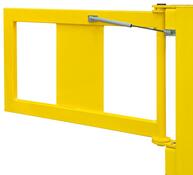 Rammschutzgeländer, Tür mit Gasdruckfeder, BxH 835x475 mm, Tür mit Beschlag 905x520 mm, gelb kunststoffbeschichtet
