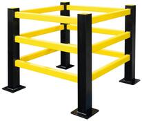 Säulenschutz, Hybrid-Geländer, 4 Stahlpfosten und 12 Kunststoffbalken, für Rechtecksäulen von 200-700 mm, schwarz/gelb