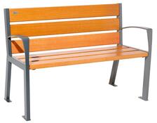 Sitzbank, Breite 1200 mm, Gestell Stahlrohr 30x 50 mm, verzinkt, Sitzfläche Eichenholz 36 mm, mit Armlehne,  Gestell procity grau, Sitzfl. Eiche hell