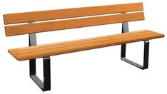 Sitzbank, L 1800mm, Kiefernholz, Lasur Eiche hell, gebogene Füße, Stahl 80x8 mm, grau lackiert, Montage: Bodenplatte