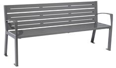 Sitzbank, L 1800mm, Stahlrohr 30x50x2 mm, verzinkt, grau beschichtet, mit Armlehnen, Montage: Bodenplatte