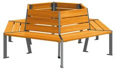 Baum-Rundbank, D Innen 1000mm, Stahlrohr 30x50, verzinkt, grau, Sitz aus Eichenholz, Lasur hell, Montage:Bodenplatte