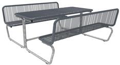 Sitzgarnitur, bestehend aus: 2 Bänke mit Rückenlehne, Sitzfläche Drahtgitter, 1 Tisch, Tischfläche aus Drahtgitter BxTxH 1800x2076x827 mm, DB 703