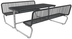 Sitzgarnitur, bestehend aus: 2 Bänke mit Rückenlehne, Sitzfläche Drahtgitter, 1 Tisch, Tischfläche aus Drahtgitter BxTxH 1800x2076x827 mm,  RAL 7016