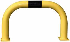 Rammschutz-Bügel XL, Rundrohr 108/3,6 mm, gebogen, BxH 1000x600 mm, Außenb., feuerverzinkt und gelb beschichtet, mit schwarzen Streifen, zum Aufdübeln