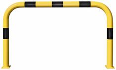 Rammschutz-Bügel XL, Rundrohr 108/3,6 mm, gebogen, BxH 2000x1200 mm, Innenbereich, gelb beschichtet, mit schwarzen Streifen, zum Aufdübeln