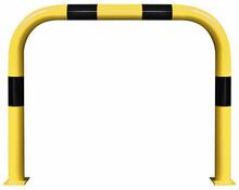 Rammschutz-Bügel XL, Rundrohr 108/3,6 mm, gebogen, BxH 1500x1200 mm, Innenbereich, gelb beschichtet, mit schwarzen Streifen, zum Aufdübeln