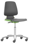 Arbeitsdrehstuhl mit Flex-Rückenlehne u. Sitzkante, Sitzschale grün, Sitz Integralschaum schwarz, Rollen, Sitz Höhe 450-650 mm