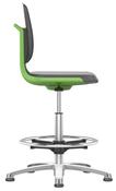 Arbeitsdrehstuhl mit Flex-Rückenlehne u. Sitzkante, Sitzschale grün, Sitz Kunstleder schwarz, Gleiter u. Fußring, Sitz Höhe 520-770 mm