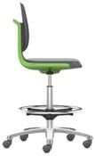 Arbeitsdrehstuhl mit Flex-Rückenlehne u. Sitzkante, Sitzschale grün, Sitz Stoff schwarz, Rollen u. Fußring, Sitz Höhe 560-810 mm