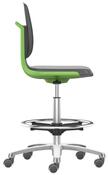 Arbeitsdrehstuhl mit Flex-Rückenlehne u. Sitzkante, Sitzschale grün, Sitz Kunstleder schwarz, Rollen u. Fußring, Sitz Höhe 560-810 mm