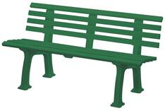 Parkbank aus Kunststoff, mit 2 Füßen, 5 Sitz- und 4 Lehnlatten 50x30 mm, Breite 1500 mm, grün