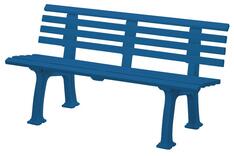 Parkbank aus Kunststoff, mit 2 Füßen, 5 Sitz- und 4 Lehnlatten 50x30 mm, Breite 1500 mm, blau