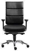 Bürodrehstuhl bis 130 kg, Sitz-BxTxH 490x460-540x490-620 mm, Synchronm., Sitztiefenverstellung, Bandscheibensitz, Leder schwarz