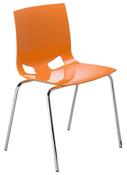 Stapelstuhl, Kunststoffschale orange hochglänzend, 4-Fuß-Gestell verchromt, Sitz-BxTxH 445x410x465 mm, Gesamthöhe 830 mm, VE 4 Stück