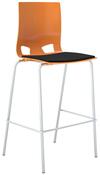 Barhocker mit Fußstütze, stapelbar, Gestell verchromt, Sitz Kunststoff, mit Polster, orange