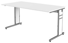 Schreibtisch, BxTxH 1600x800x680-820 mm, C-Fuß-Gestell alusilber, Platte weiß, inkl. Kabelkanal