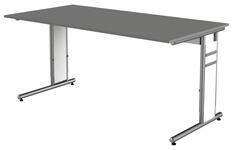 Schreibtisch, BxTxH 1600x800x680-820 mm, C-Fuß-Gestell alusilber, Platte graphit, inkl. Kabelkanal