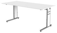 Schreibtisch, BxTxH 1800x800x680-820 mm, C-Fuß-Gestell alusilber, Platte weiß, inkl. Kabelkanal