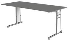 Schreibtisch, BxTxH 1800x800x680-820 mm, C-Fuß-Gestell alusilber, Platte graphit, inkl. Kabelkanal