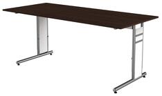 Schreibtisch, BxTxH 1800x800x680-820 mm, C-Fuß-Gestell alusilber, Platte wenge, inkl. Kabelkanal