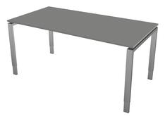 Schreibtisch, BxTxH 1600x800x680-820 mm, 4-Fuß-Gestell alusilber, Schwebeplatte graphit, inkl. Kabelkanal