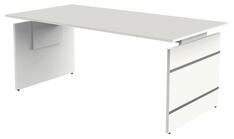 Schreibtisch, BxTxH 1800x800x680-760 mm, Wangen-Gestell weiß, Platte weiß, inkl. Kabelkanal